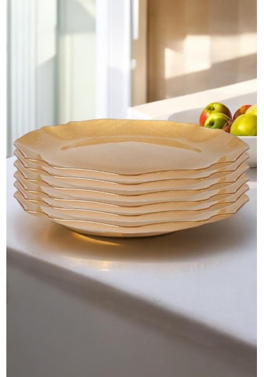 Digithome Fabric 6 Lı Cam Dalgalı Kumaş Supla Tabak 32cm Metalik Altın Akc429 C320.045 Altın