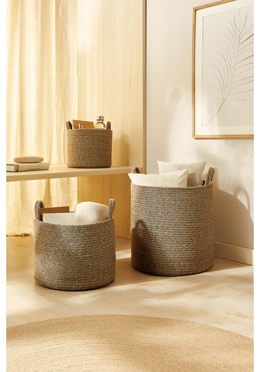 Ocean Home Textile 3'lü Siyah Kırçıllı Jüt Halat Sepet Set 26 x 22 / 35 x 27 / 40 x 40 cm