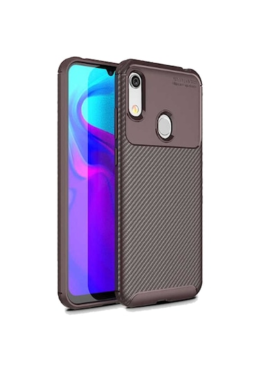 Huawei Y6 2019 Karbon Desenli Negro Silikon Kılıf Kahverengi
