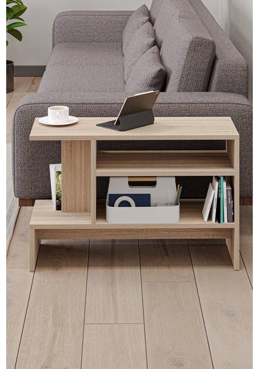 Sümela Raflı Yan Sehpa - Gazetelik, Dergilik, Kitaplık Meşe