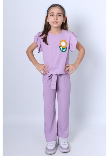 Kız Çocuk İkili Takım Fırfırlı Papatya Nakışlı F21 Siyah