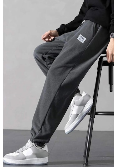 Genius Store Erkek Polar Kumaş Oversize Erkek Eşofman Altı Füme