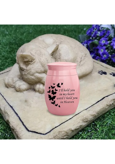 Homyl Çinko Alaşım Pet Urns Konteyner Kavanoz Kelebek-pembe Altın