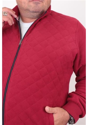 Starbattal Büyük Beden Fermuarlı Hırka Diamond 23281 Bordo-Bordo