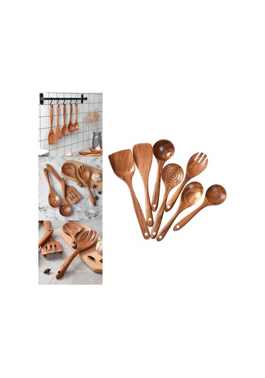 Suntek Magideal Ahşap Mutfak Gereçleri Set Yapışmaz Tik Ev 7-adet