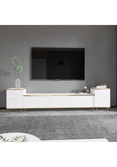Tv Sehpası Kozan Set Beyaz Gold 260 Cm