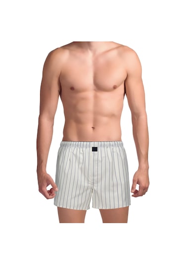 The Don Poplin Erkek Boxer Kırık Beyaz Çizgili Krem