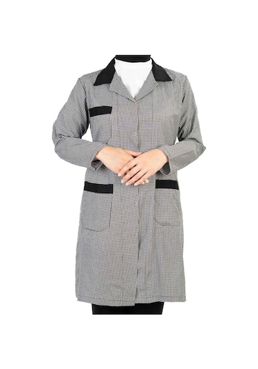 Ekose İş Önlüğü Piti Kareli Önlük Klasik Yaka Kadın Pötikare Önlük Pembe