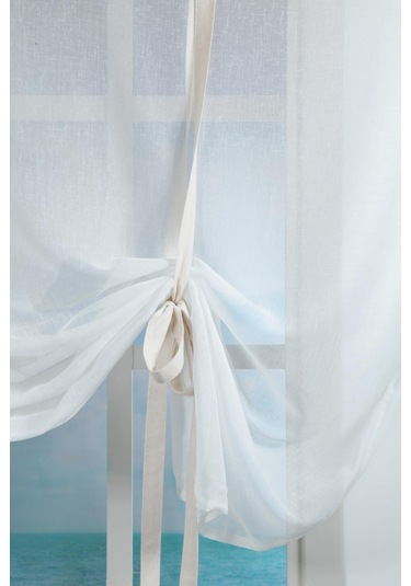 Naturel Potlu Tül Perde Retro Krem Fırfırlı Krem