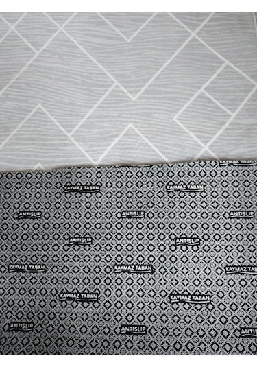 Gri Beyaz Geometrik Desen Yıkanabilir Kaymaz Dört Mevsimlik Salon Banyo Balkon Genç Odası Kesme Halı Gri & Beyaz