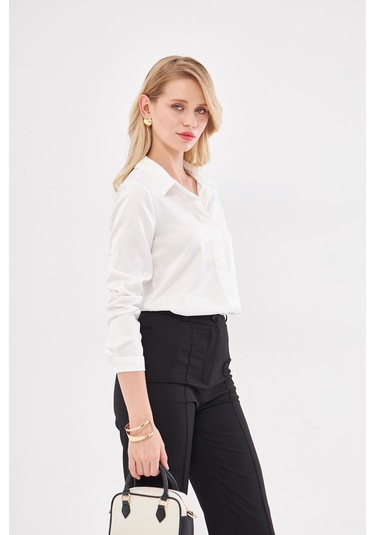 Klasik Saten Gömlek Ekru Ekru