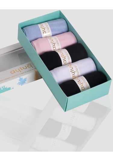 Aytuğ Kadın Bambu Soket Çorap 5 Çift Özel Kutulu, 5 Renk 34018 Çok Renkli