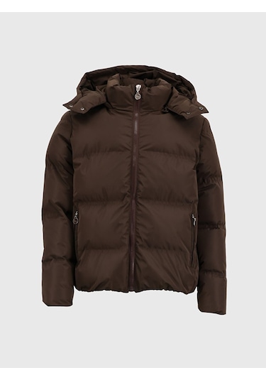 Ltb Kapüşonlu Fermuarlı Şişme Kahve Rengi Mont 011254406825018 14143 Kahve Rengi Kahverengi