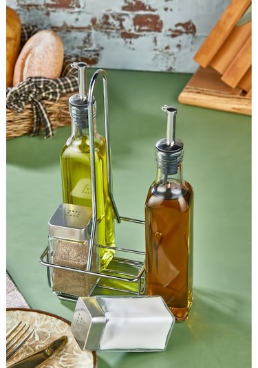 Cooker 5 Parça Standlı Cam Yağdanlık Sirkelik Sosluk Baharatlık Seti Ckr1228 Gri