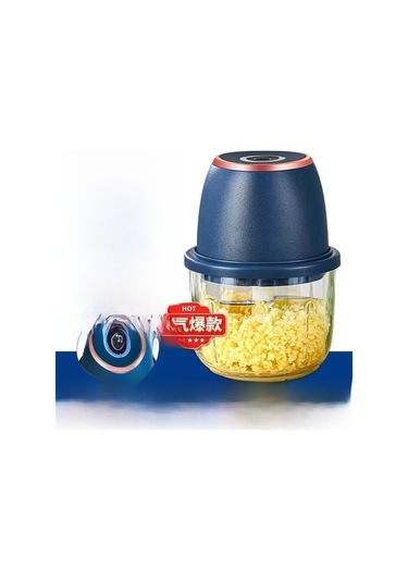 Monyee Ev İçi Mutfak Elektrikli Sarımsak Blenderı - 350ml Mavi Kalın Cam Kase + 6 Blatlı Bıçaklı, Sarımsak Dilimi Ve Et Blend Etme Aleti Diğer