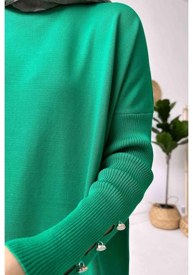 Kol Detay Merserize Tunik - Yeşil