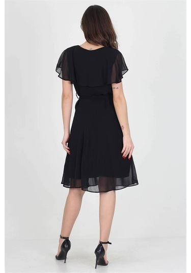 Kadın Şifon Mezuniyet Elbisesi Dpry8081 Siyah