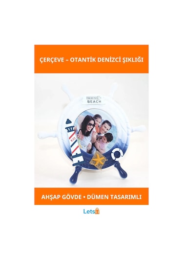 Ahşap Deniz Temalı Marin Dümenli Çerçeve