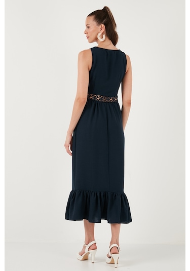 Lela Regular Fit Volanlı Kolsuz Midi Bayan Elbise 611El574 Lacivert
