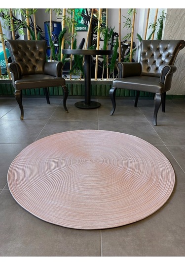 Siyah Jüt Yuvarlak Hasır Görünümlü Klasik Halı Kilim Pudra