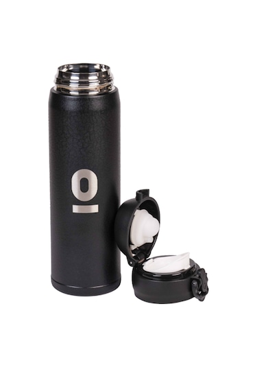 Siyah Dokulu Paslanmaz Çelik Termos 430 ML Kapaklı No:104