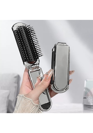 1 Paket Katlanabilir Kompakt Saç Fırçası Aynalı - Seyahat Dostu Cep Boy Masaj Tarağı Saç Şekillendirme Ve Spor Salonu Kullanımı İçin