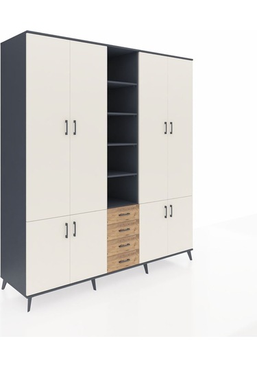 Kronos Dolap 17 Raflı 4 Çekmeceli 8 Kapaklı 220x59x243 Antrasit-aytaşı/çam Aytası/atlas Çam