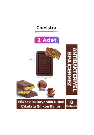 8 Bölme Bpa İçermez Esnek Dayanıklı Yüksek Isı Dayanıklı Dubai Çikolata Silikon Kalıbı Kabı 2 Adet Çok Renkli
