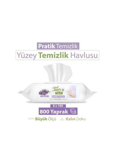 Baby Turco Doğadan Pratik Yüzey Temizlik Havlusu Lavanta 8 x 100 (800 Yaprak)