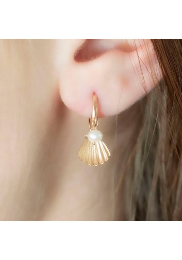 İstiridye İncili Altın Küpe