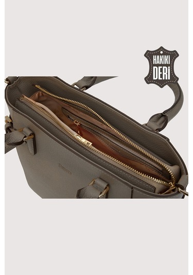 Hakiki Deri Kadın El Çantası Vizon Smr7922 Vizon