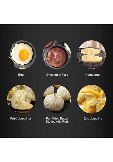 Ulzyvf 4'ü 1 Arada Yumurta Pişirme Tavası - Yapışmaz Mayfan Taş Kaplama, Tüm Ocaklara Uyumlu Siyah Siyah