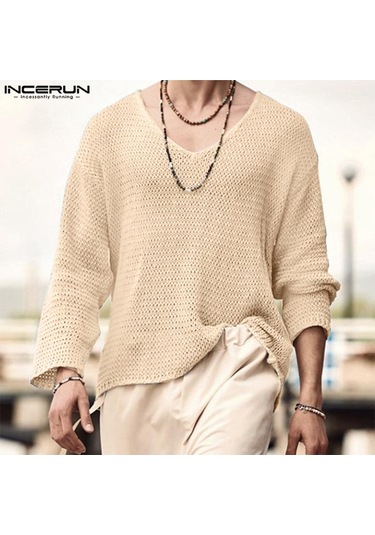 Açık Gri İncerun Bahar Erkek Uzun Kollu Salaş V Yaka Üstler Açık Gri