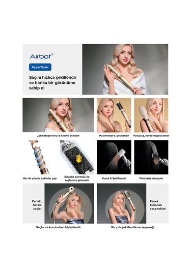 Airbot HD198 Hyperstyler Saç Şekillendirme ve Kurutma Seti