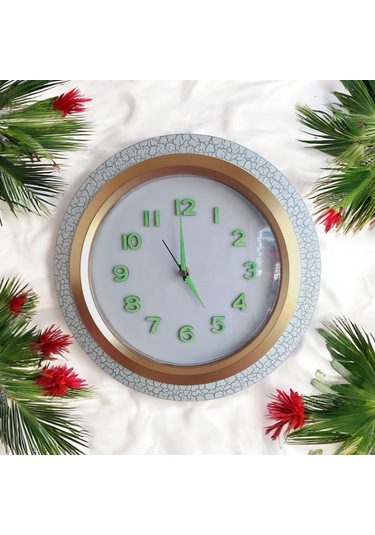 Fosforlu 3d Kabartma Rakam Beyaz Duvar Saati Çap 36 Cm Plastik Beyaz