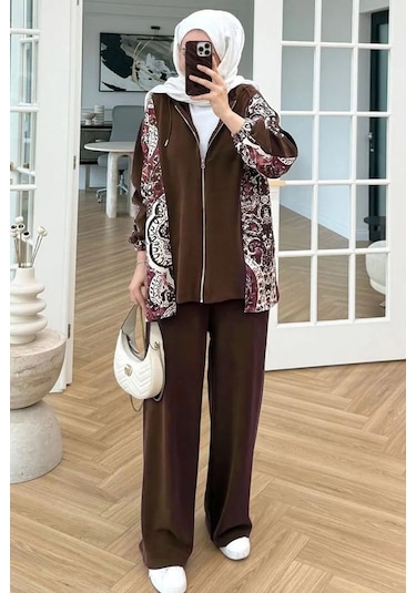 Desenli Oysho İkili Takım 1653 - Kahve Kahverengi