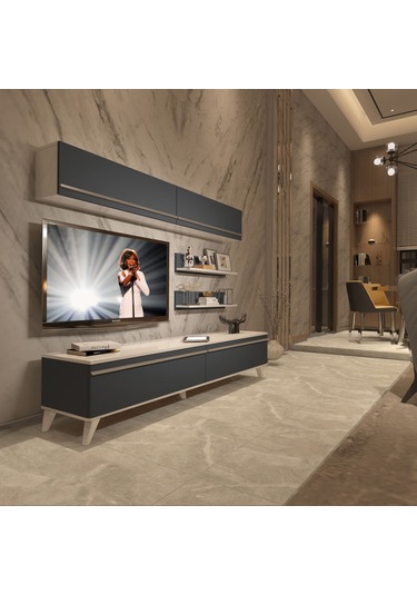 Decoraktiv Eko 5 Mdf Std Retro Tv Ünitesi Tv Sehpası Beyaz - Antrasit