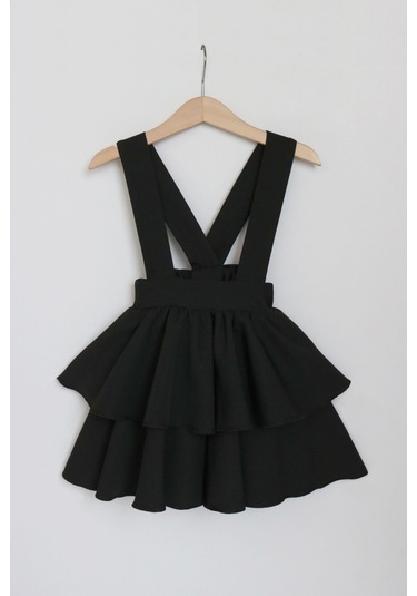 Kız Çocuk Helen Siyah Askılı Kat Kat Bağlama Jile Elbise