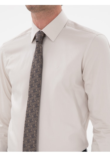 Cacharel Bej Slim Fit Pamuklu Klasik Gömlek