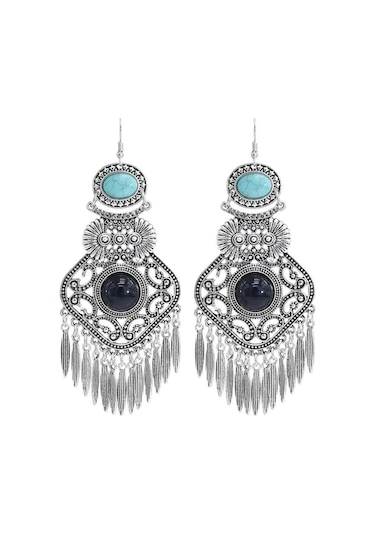 Ganzhoushop Vintage Uzun Tayland Siyah Siyah Renk Püskül Küpeleri Kadınlar Için Hint Gümüş Büyük Beyan Qs Moda Aksesuar Siyah