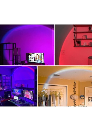 Novahub Rgb Gün Batımı Atmosfer Lambası 360 Derece Ayarlanabilir Projeksiyon Işığı Usb Romantik Led Gece Lambası Siyah Sıcak Beyaz