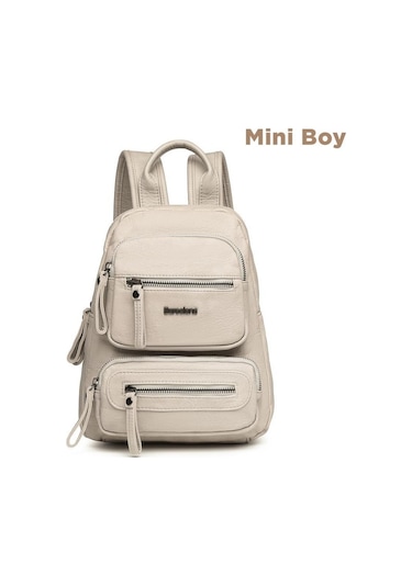 Mini Boy Yıkama Deri Kadın Sırt Çantası 21-k Barcelona 1929 Bej