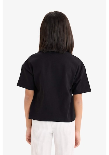 DeFacto Kız Çocuk Relax Fit Bisiklet Yaka Basic Düz Kısa Kollu Tişört Z5095A625SMBK27 Siyah