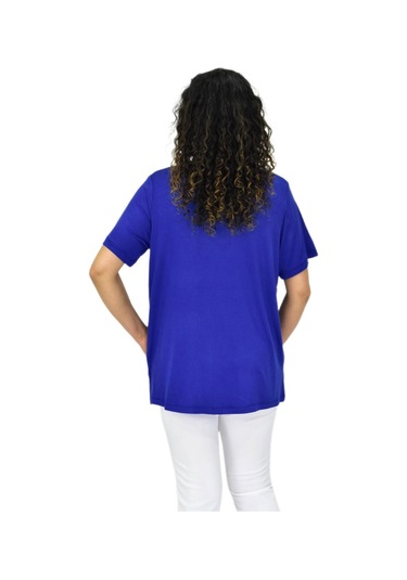 Kadın Viskon Taşlı Kısa Kol Bluz Bgl-st04679 Saks Mavi