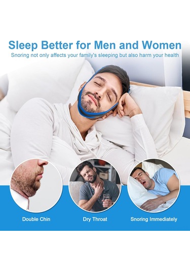 Vkemall Mavi Kenarlı Üçgen Tipi Uyku Çene Kayışı - Fiziksel Yardımcı, Konforlu Malzeme, Kolay Kullanim Ve Ayarlama