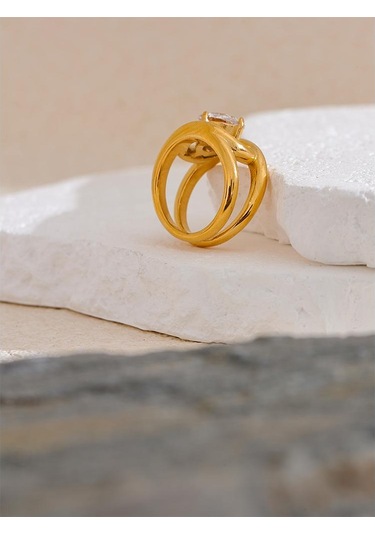 Eetit Parlak Aaa Kübik Zirkonya Paslanmaz Çelik Altın Renk Pvd Kaplama Yüzük Mizaç Moda Kadın Moda Parmak Takı Hediye 6 Altın