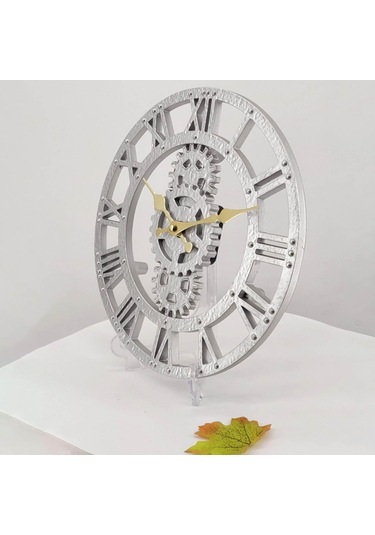 Homyl 12 Inç Dekoratif Kuvars Yuvarlak Saatler Dış Duvar Saati Gümüş