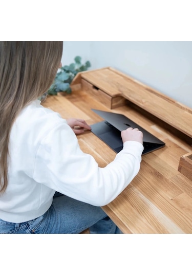 Nordic Mini Çekmece Detaylı Masif Ahşap Çalışma Masası Ceviz