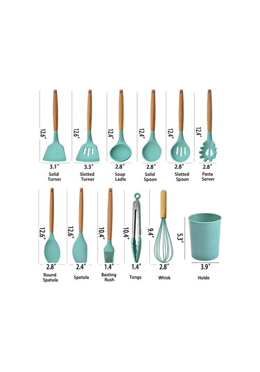 Isıya Dayanıklı Silikon Mutfak Gereçleri, Ergonomik Ahşap Saplı Toksik Olmayan Pişirme Gereçleri, Yapışmaz Tencere, Kaşık Ve Çorba Kepçesi İçin Mükemmel