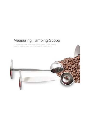 Jeemson Gümüş Renkli Çelik Kahve Ölçü Kova Ve Tamper 2'li 1, Uzun Kollü, Ev/restoran Mutfak, Çay Şeker Baharatlarda Kullanım Gümüş